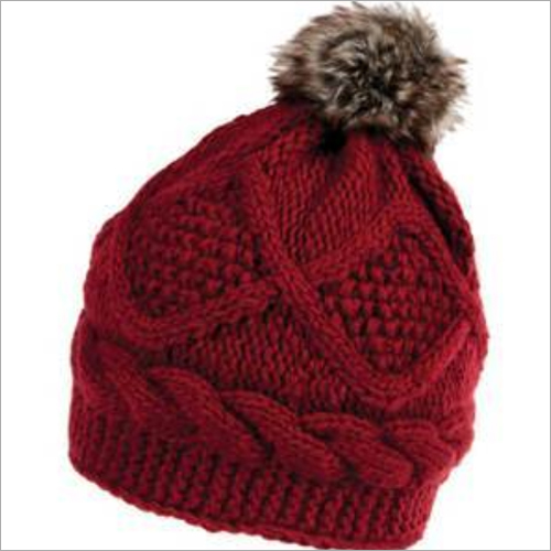 Maroon Ladies Fancy Woolen Cap