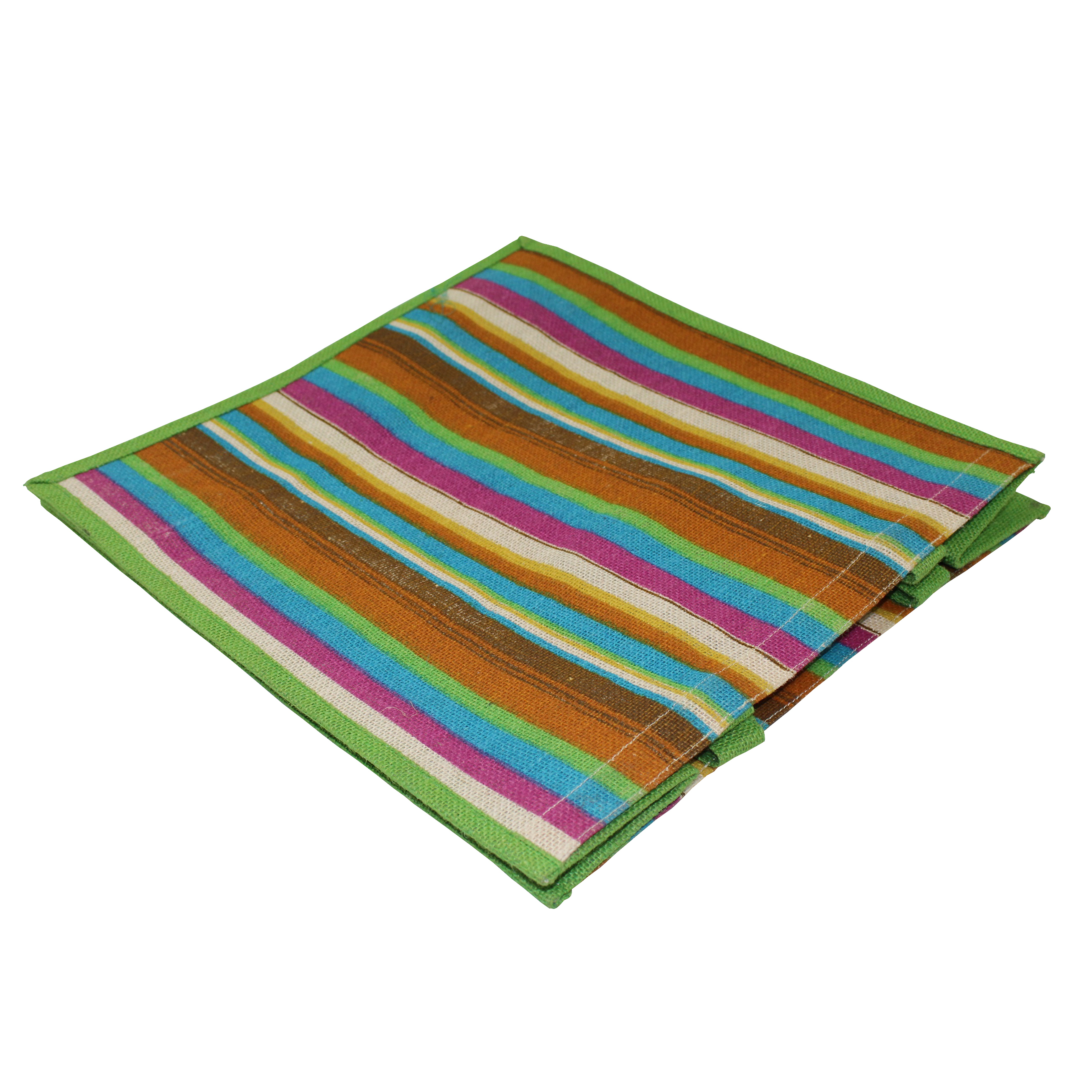 Re-useable Self Handle Multicolor Stripe Print Dyed Color Pp Laminated Jute Bag