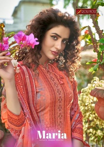 Roli Moli Maria Cambric Cotton Print Dress Material - Top: Pure Camric with Siroski Diamond 2.50 mts, Bottom: 2.70 mts, Dupatta: 2.10 mts | Full Sleeves, Multi-Color, All Season, Washable