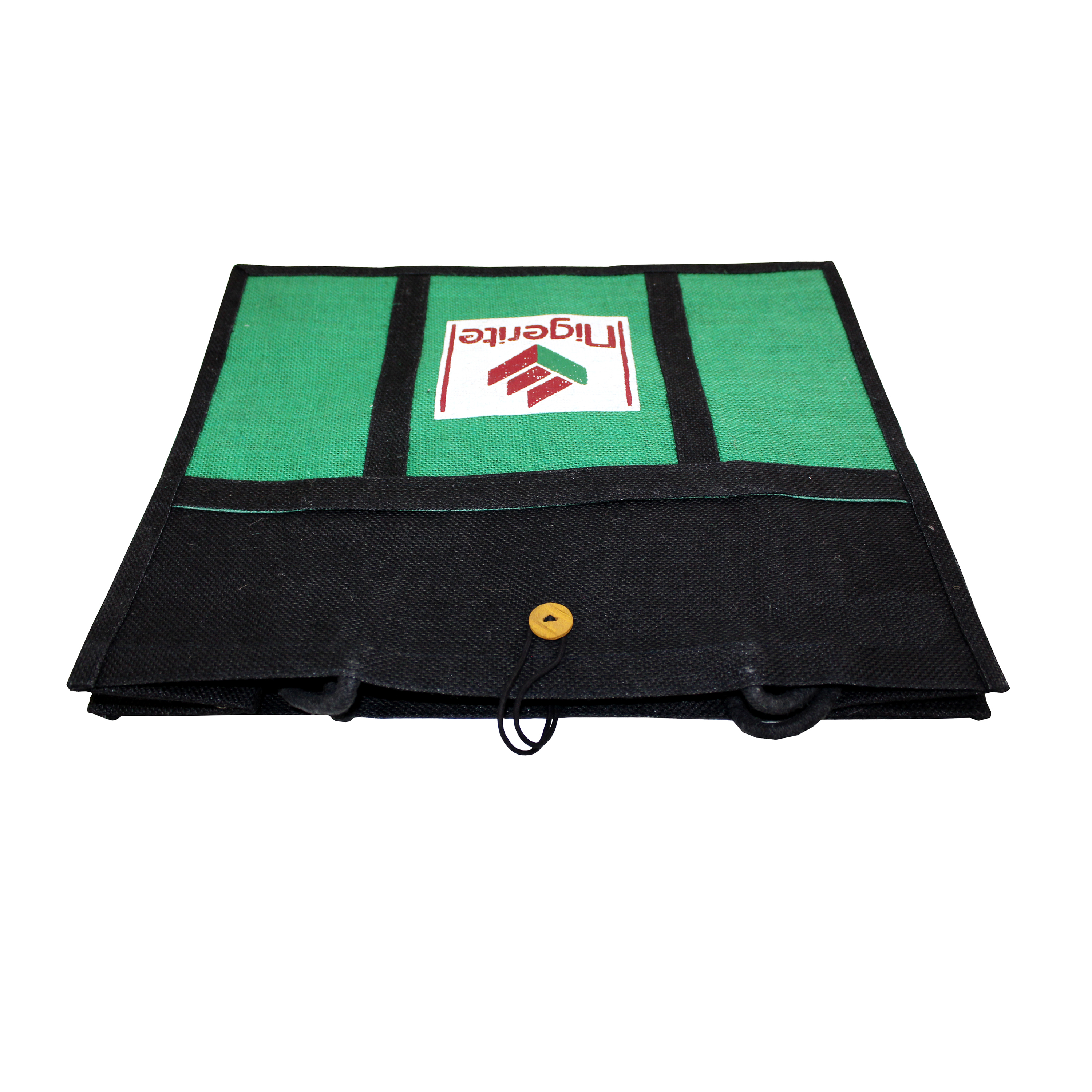 Pp Laminated Jute Bag - 36 X 44 X 17 Cm, Front Pocket & Button Closure, Re-useable, Bio-degradable, Eco-friendly Design Options Available