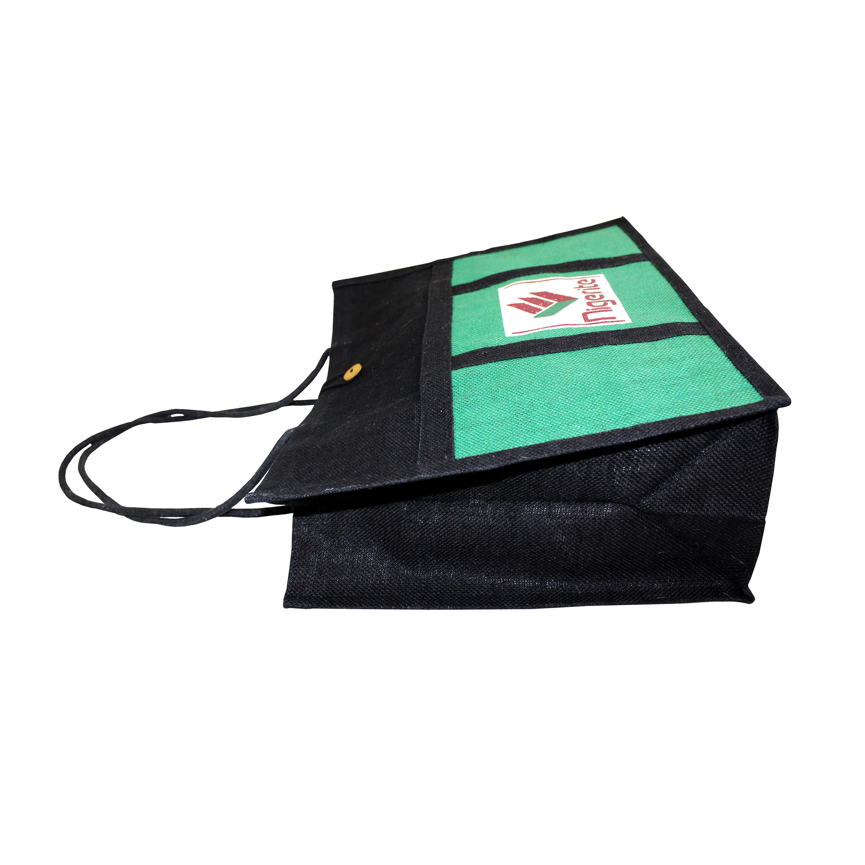 Pp Laminated Jute Bag - 36 X 44 X 17 Cm, Front Pocket & Button Closure, Re-useable, Bio-degradable, Eco-friendly Design Options Available