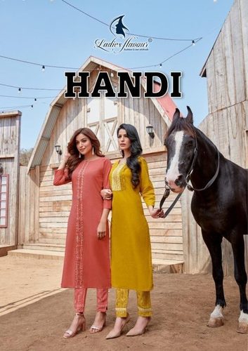 Multi Color Ladies Flavour Handi Heavy Cotton With Embroidery Work Long Kurti With Bottom Catalog