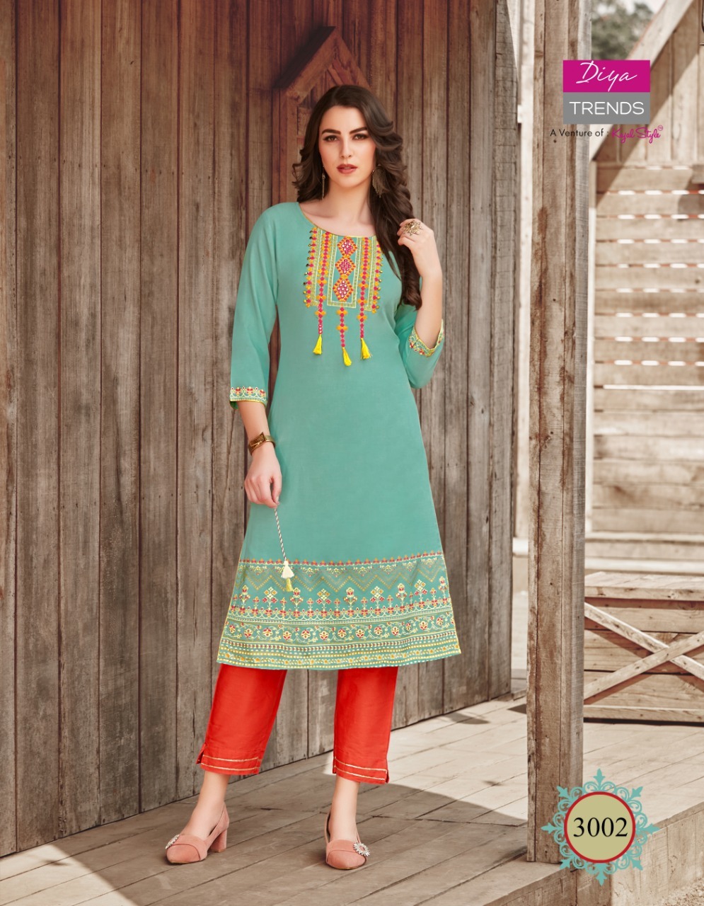 Diya Trends Victoria Vol 3 - Heavy Rayon With Foil Print Full Stitched Sizes S-4xl Multi Color | Embroidered Straight Kurti For All Seasons