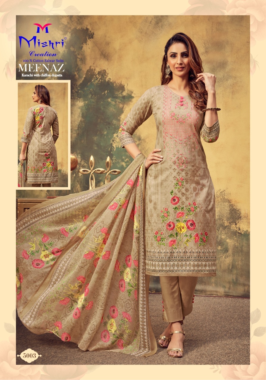 Mishri Creation Meenaz Vol 5 Cotton Dress Material Catalog - Unstitched Fabric Top 2.40mtr, Bottom 2mtr, Dupatta 2.25mtr, Multi Color, Full Sleeves, Washable