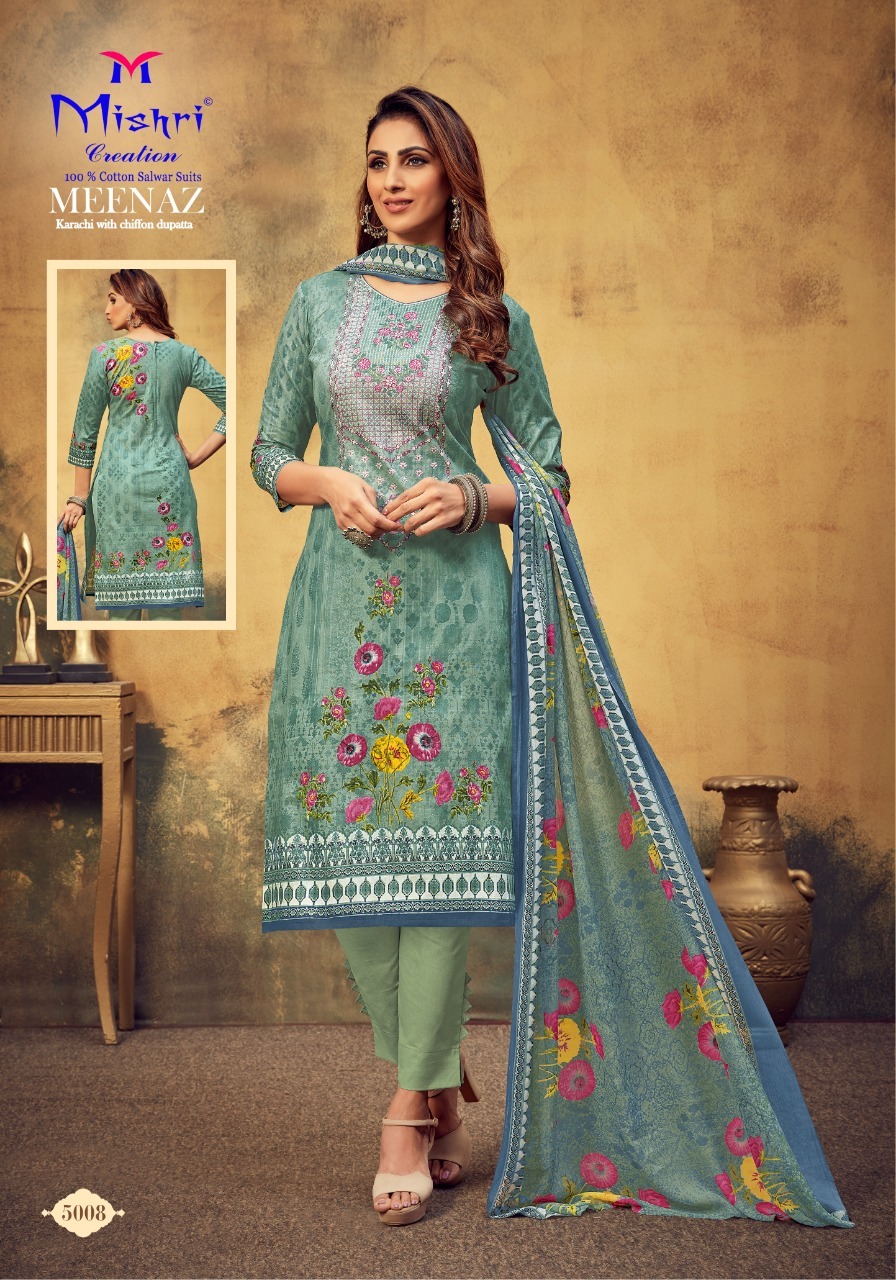 Mishri Creation Meenaz Vol 5 Cotton Dress Material Catalog - Unstitched Fabric Top 2.40mtr, Bottom 2mtr, Dupatta 2.25mtr, Multi Color, Full Sleeves, Washable