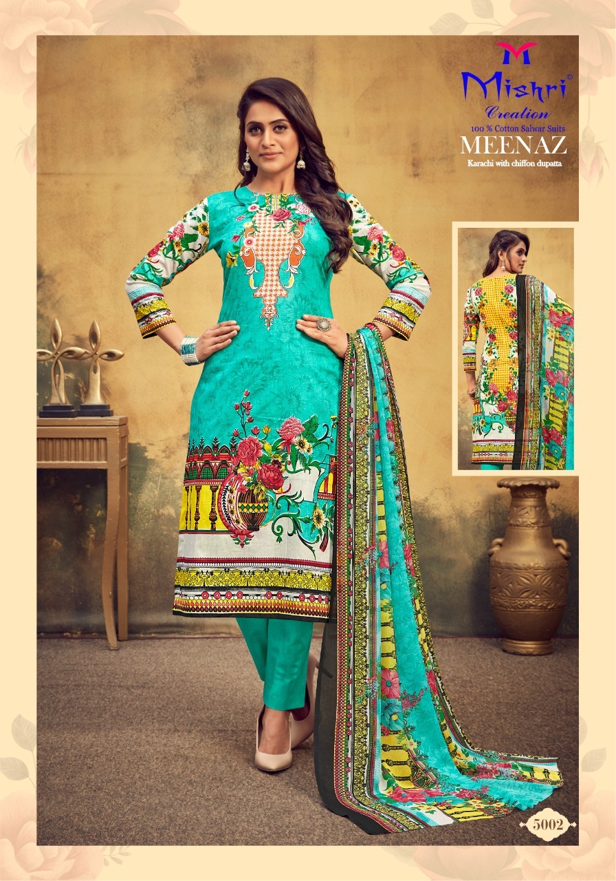 Mishri Creation Meenaz Vol 5 Cotton Dress Material Catalog - Unstitched Fabric Top 2.40mtr, Bottom 2mtr, Dupatta 2.25mtr, Multi Color, Full Sleeves, Washable