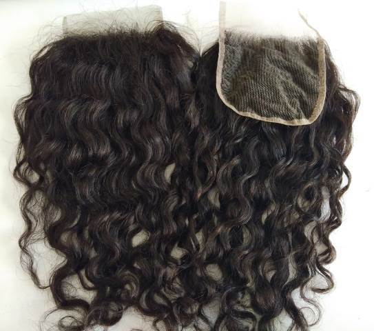 Natural Curly Human Hair Transparent Lace Closure 4x4 - Human Hair Type: Indian