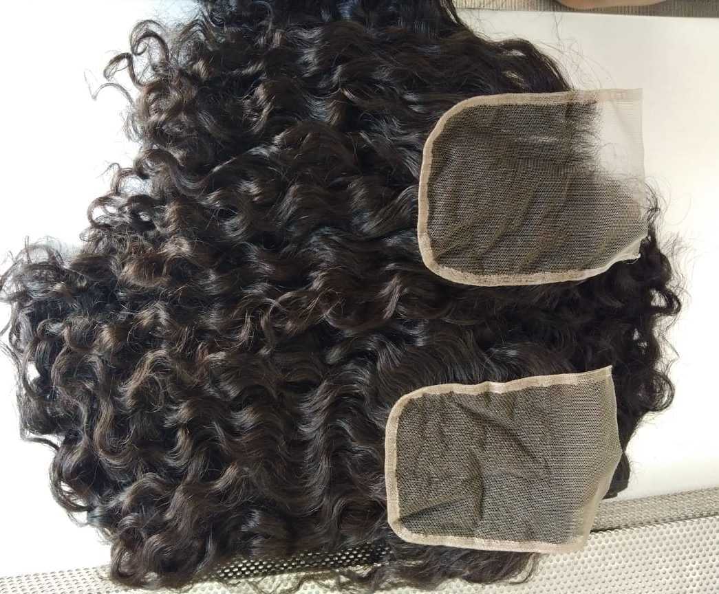 Natural Curly Human Hair Transparent Lace Closure 4x4 - Human Hair Type: Indian