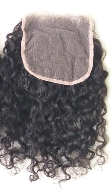 Natural Curly Human Hair Transparent Lace Closure 4x4 - Human Hair Type: Indian