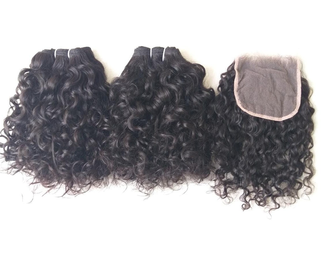 Natural Curly Human Hair Transparent Lace Closure 4x4 - Human Hair Type: Indian