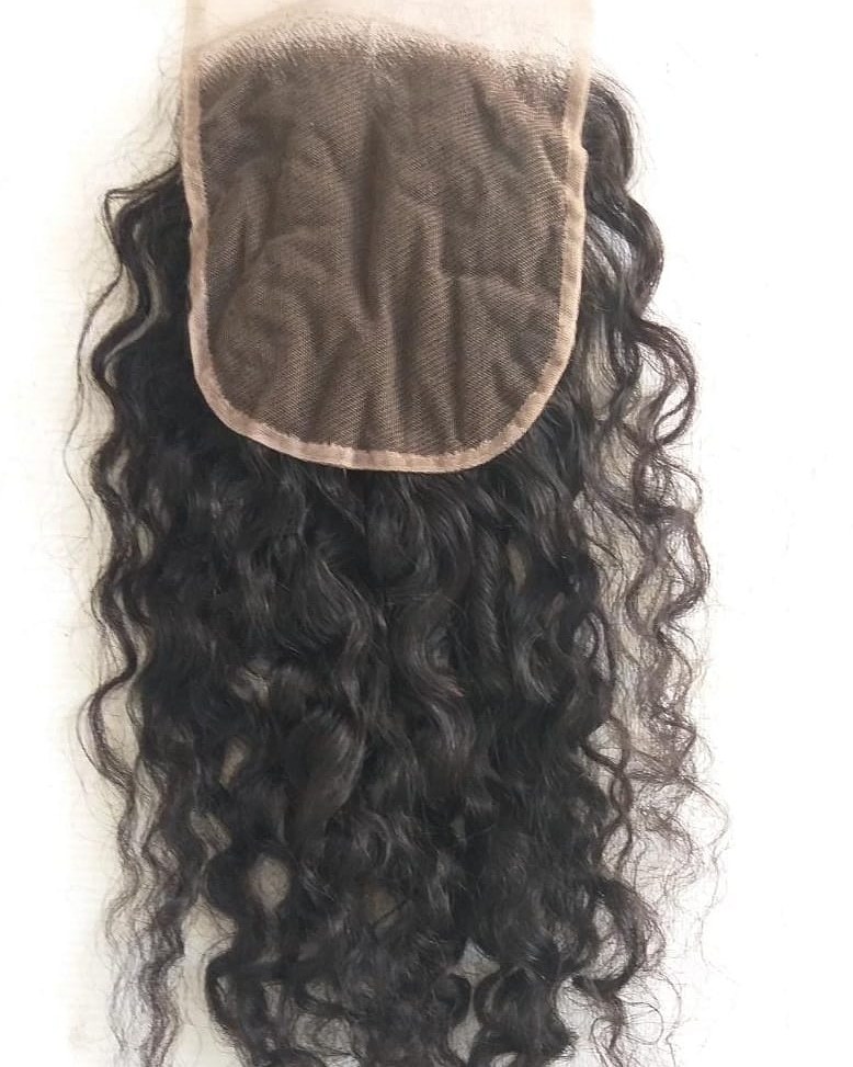 Natural Curly Human Hair Transparent Lace Closure 4x4 - Human Hair Type: Indian