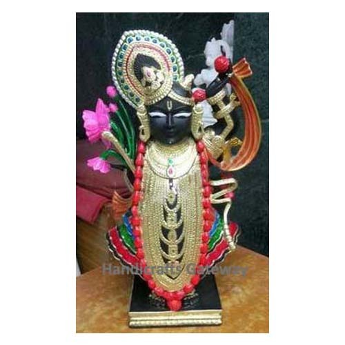 हस्तनिर्मित काले संगमरमर श्रीनाथ जी मूर्तिकला की ऊंचाई: 12" इंच इंच (इंच)