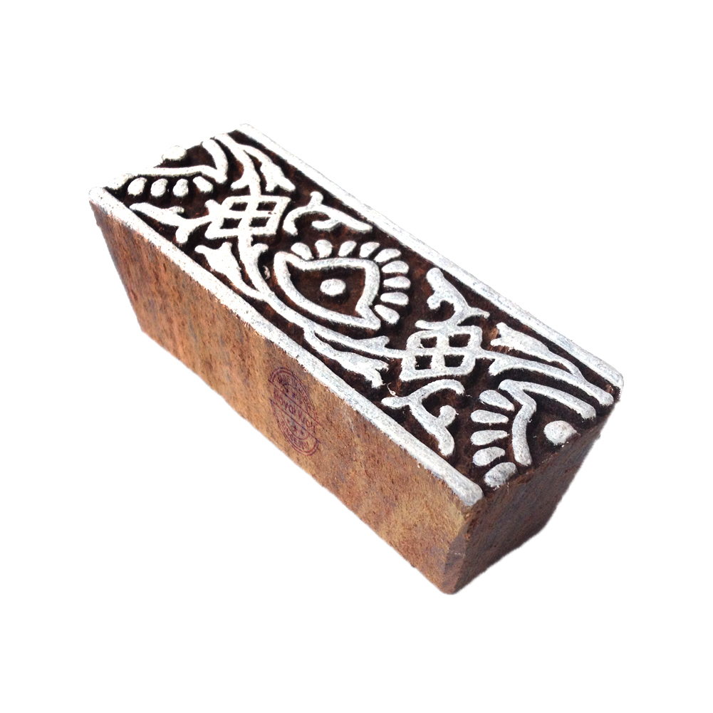 Border Wooden Block Printing Stamps - Wood, 3 Inches (7.6 Cms) Approx, Wooden Color, 0.9 Inch Height, 1.1 Inch Width, 39 Grams Weight - Perfect For Fabric, Paper, Clay, Pottery Printing, Drawer Knobs