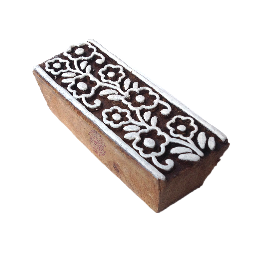 Border Wooden Block Printing Stamps - Wood, 3 Inches (7.6 Cms) Approx, Wooden Color, 0.9 Inch Height, 1.1 Inch Width, 39 Grams Weight - Perfect For Fabric, Paper, Clay, Pottery Printing, Drawer Knobs