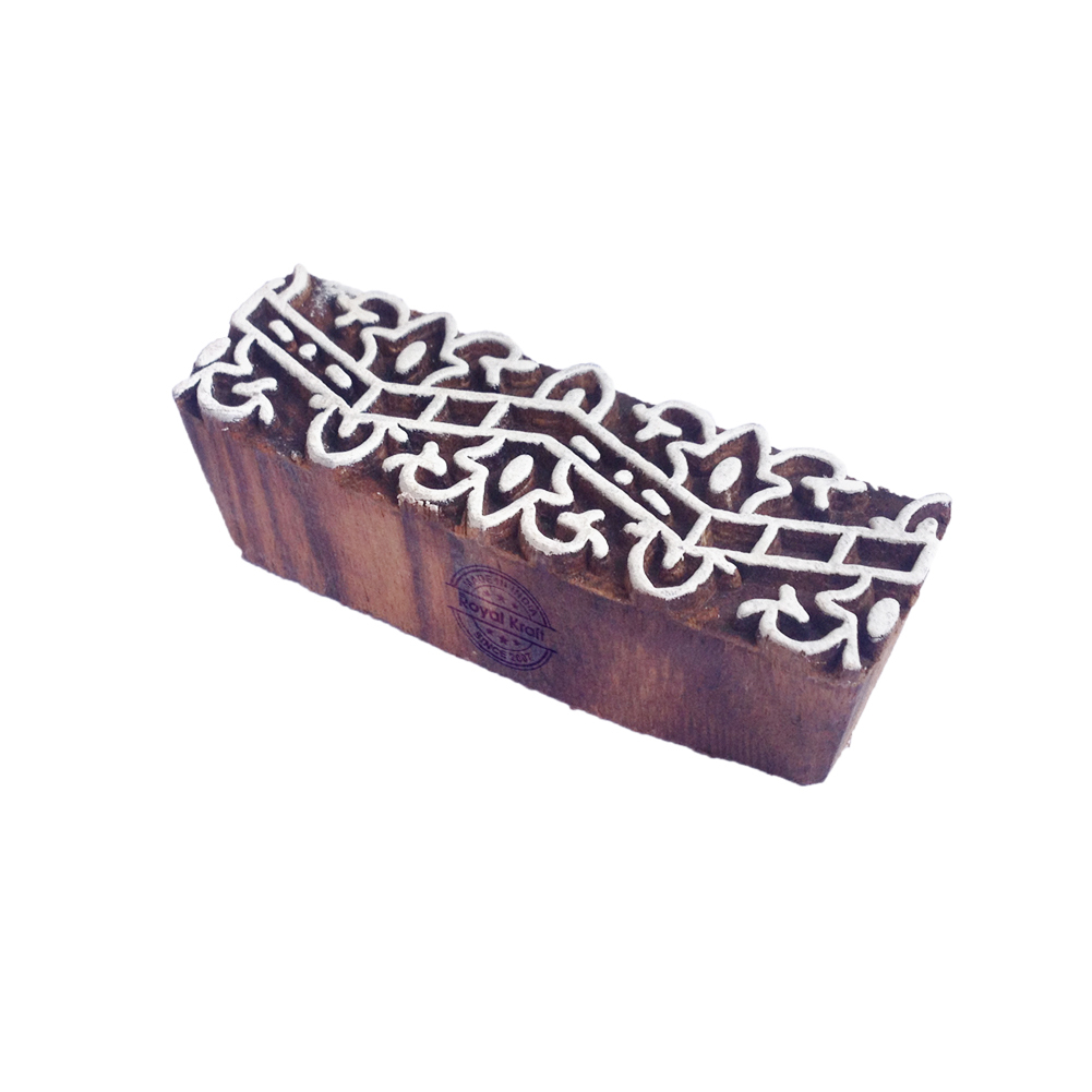 Border Wooden Block Printing Stamps - Wood, 3 Inches (7.6 Cms) Approx, Wooden Color, 0.9 Inch Height, 1.1 Inch Width, 39 Grams Weight - Perfect For Fabric, Paper, Clay, Pottery Printing, Drawer Knobs
