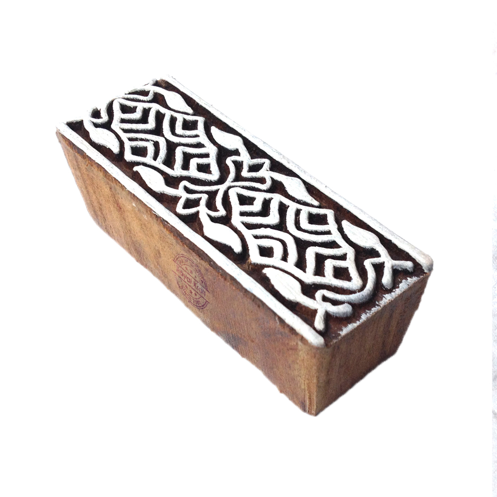 Border Wooden Block Printing Stamps - Wood, 3 Inches (7.6 Cms) Approx, Wooden Color, 0.9 Inch Height, 1.1 Inch Width, 39 Grams Weight - Perfect For Fabric, Paper, Clay, Pottery Printing, Drawer Knobs