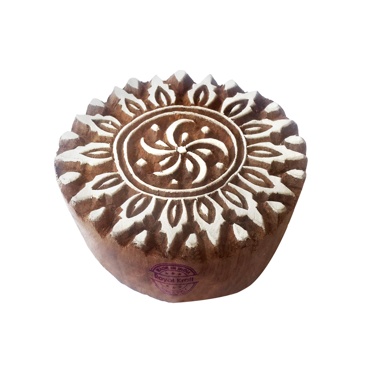 Round Wooden Block Printing Stamps - Wooden Material, 3 Inches Diameter, Natural Finish | Versatile For Fabric, Paper, Clay Printing And Drawer Knobs