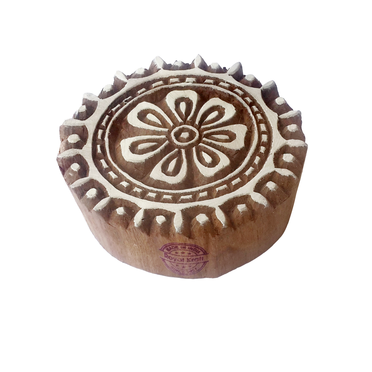 Round Wooden Block Printing Stamps - Wooden Material, 3 Inches Diameter, Natural Finish | Versatile For Fabric, Paper, Clay Printing And Drawer Knobs
