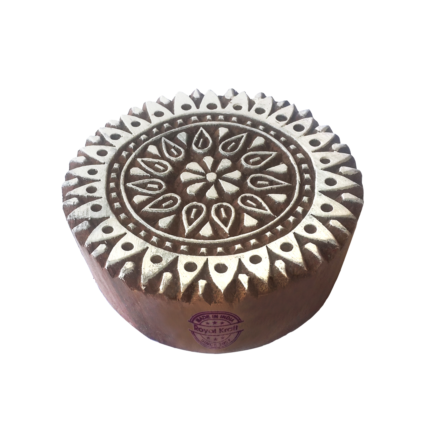 Round Wooden Block Printing Stamps - Wooden Material, 3 Inches Diameter, Natural Finish | Versatile For Fabric, Paper, Clay Printing And Drawer Knobs