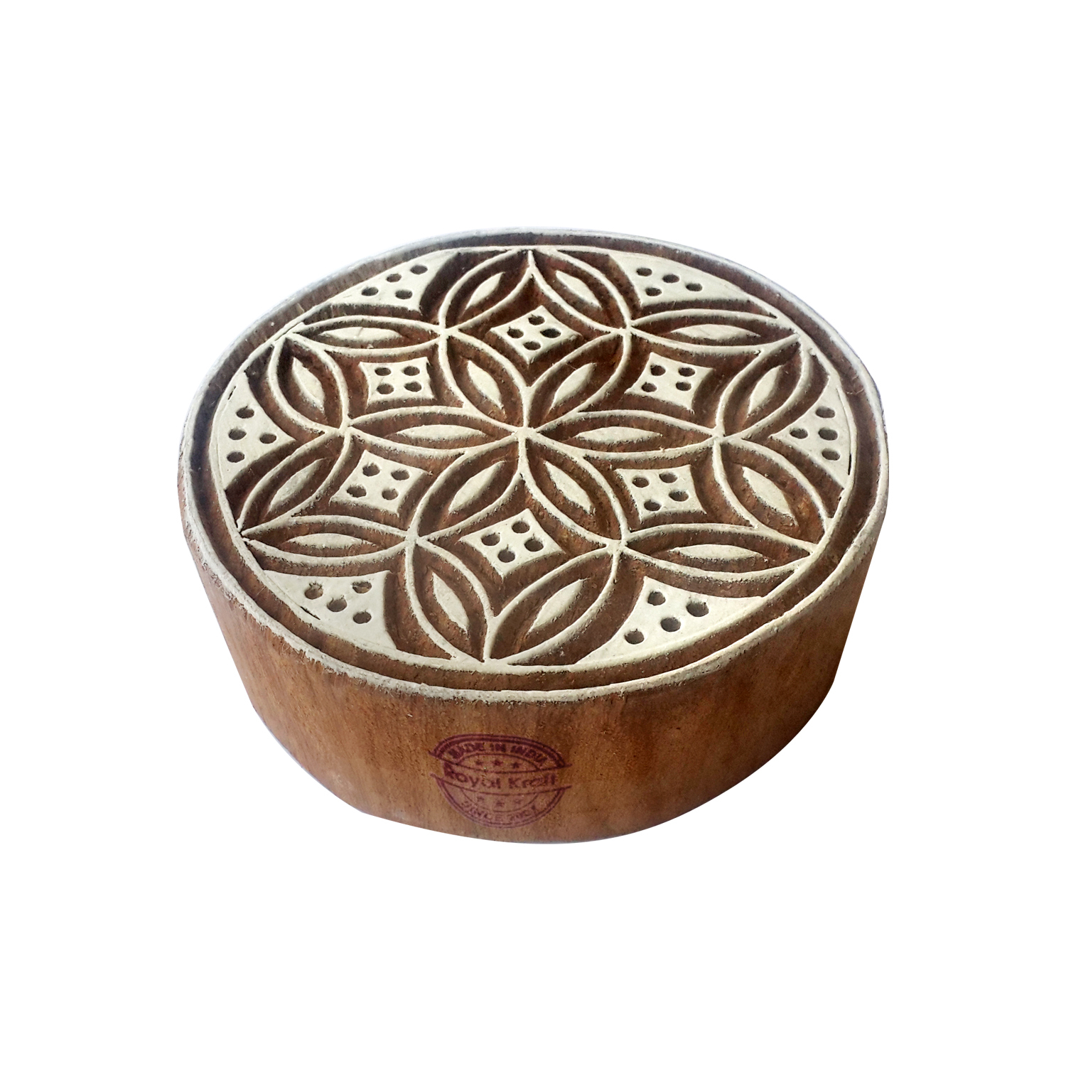 Round Wooden Block Printing Stamps - Wooden Material, 3 Inches Diameter, Natural Finish | Versatile For Fabric, Paper, Clay Printing And Drawer Knobs