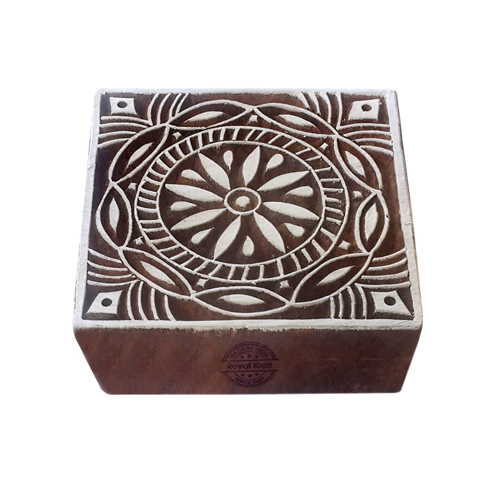 Square Wooden Block Printing Stamps - 3 Inches Wood, Wooden Color | Ideal For Fabric, Clay, Paper Printing & Drawer Knobs