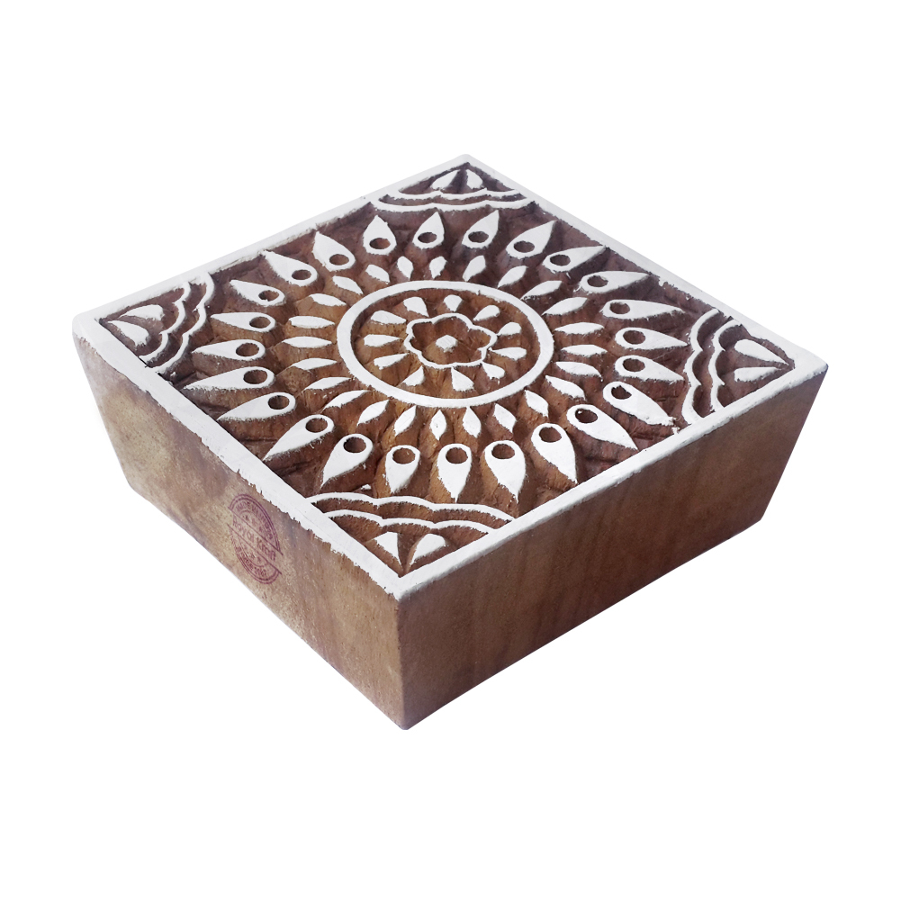 Square Wooden Block Printing Stamps - 3 Inches Wood, Wooden Color | Ideal For Fabric, Clay, Paper Printing & Drawer Knobs