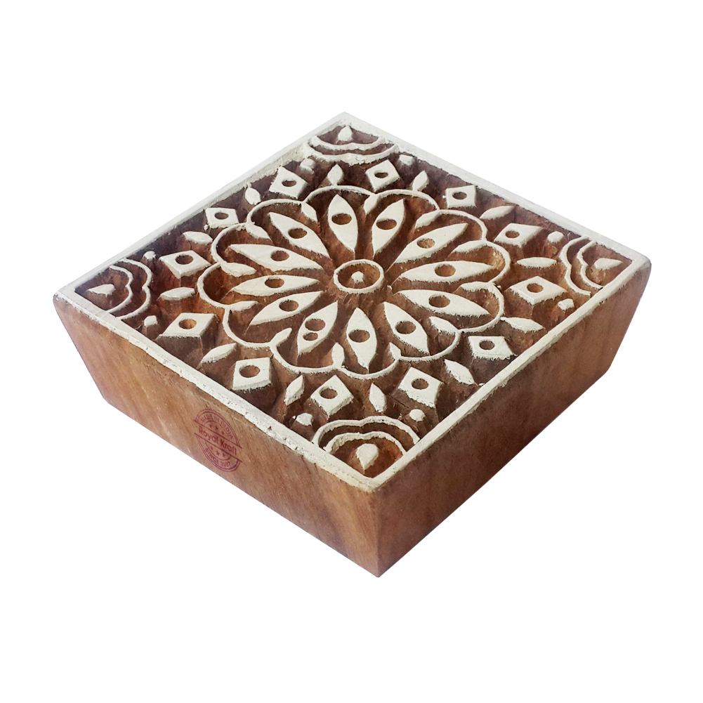 Square Wooden Block Printing Stamps - 3 Inches Wood, Wooden Color | Ideal For Fabric, Clay, Paper Printing & Drawer Knobs