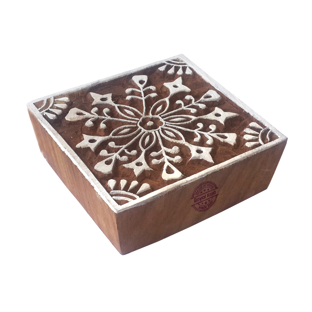 Square Wooden Block Printing Stamps - 3 Inches Wood, Wooden Color | Ideal For Fabric, Clay, Paper Printing & Drawer Knobs