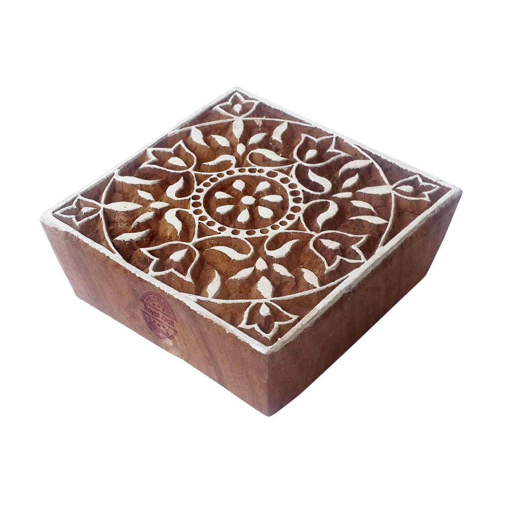 Square Wooden Block Printing Stamps - 3 Inches Wood, Wooden Color | Ideal For Fabric, Clay, Paper Printing & Drawer Knobs