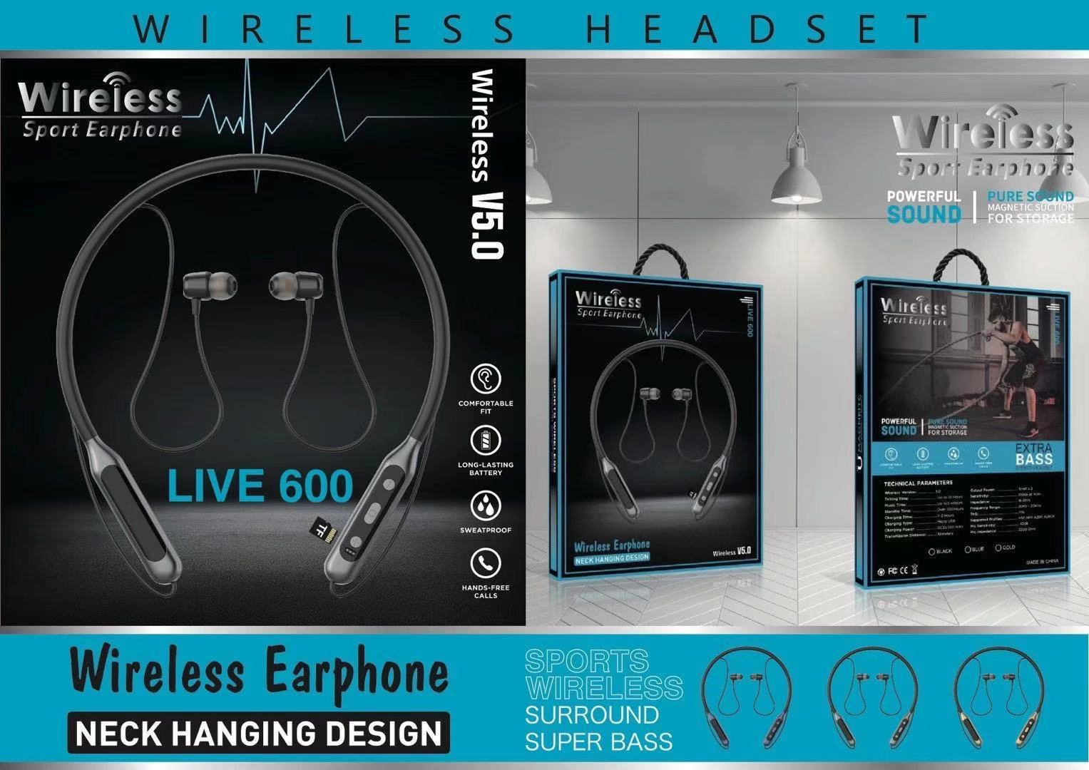 Live 600 Wireless Bluetooth Neckband Headset Bluetooth Version: 5.1