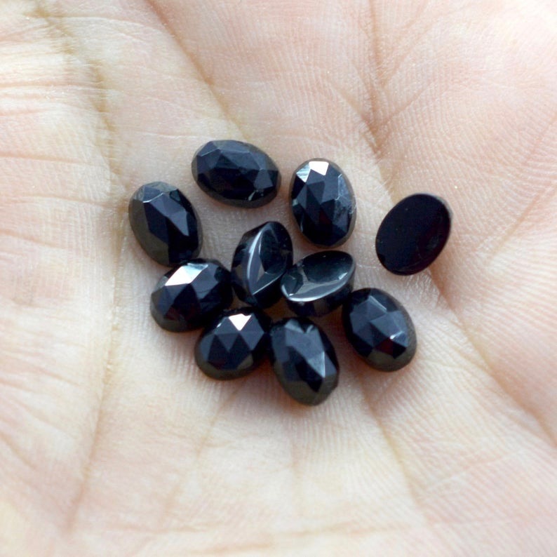 7x9mm Black Spinel Rose Cut Oval Loose Gemstones Grade: Aaa