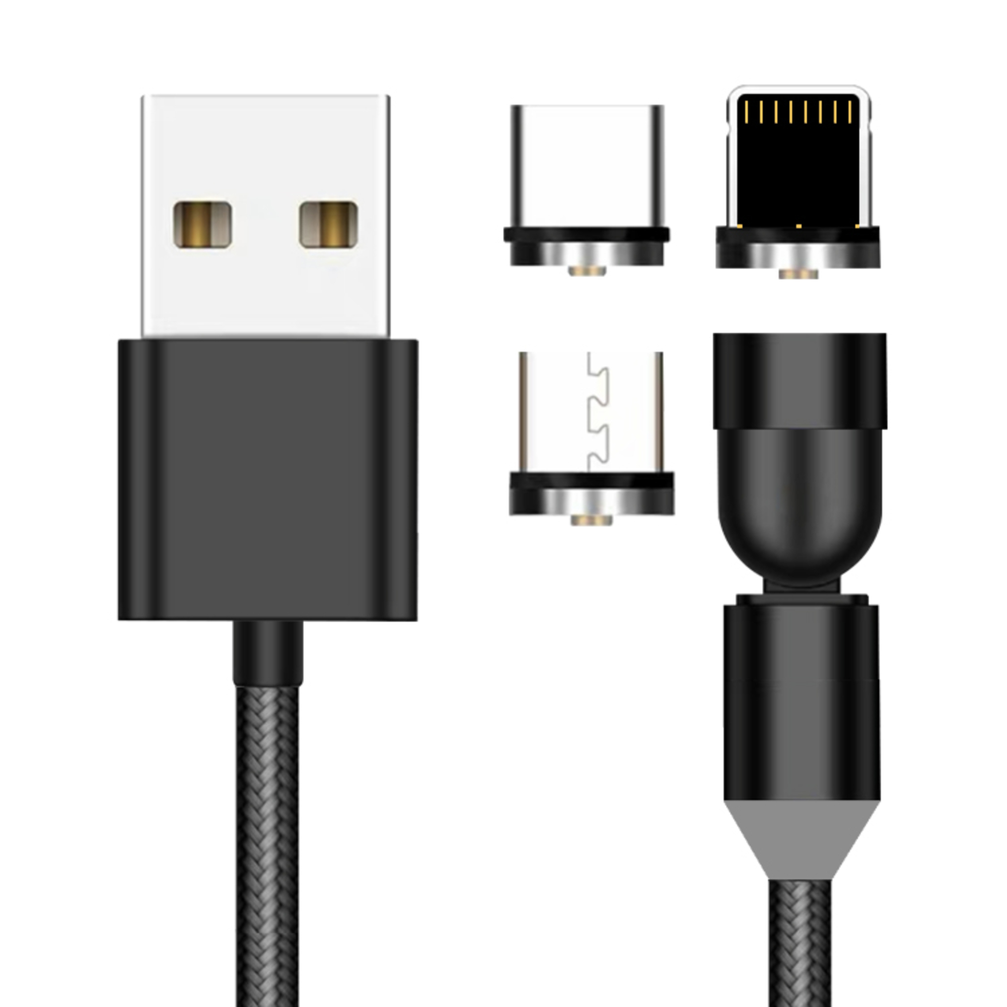 3in1 540 Degree Rotation Magnetic Cable Micro With Multiple Connector Head
