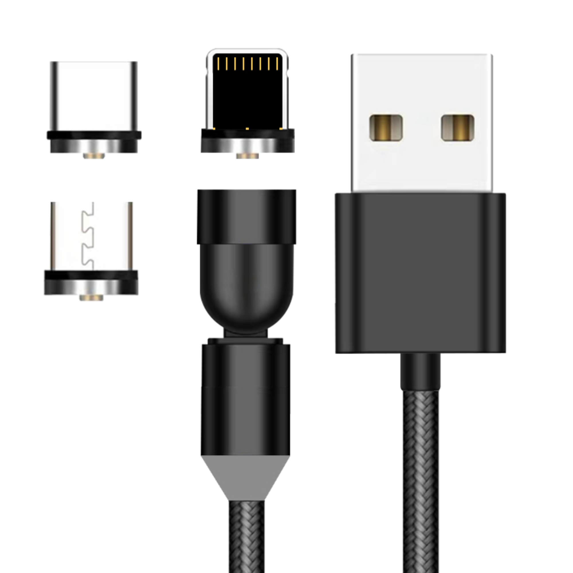 3in1 540 Degree Rotation Magnetic Cable Micro With Multiple Connector Head