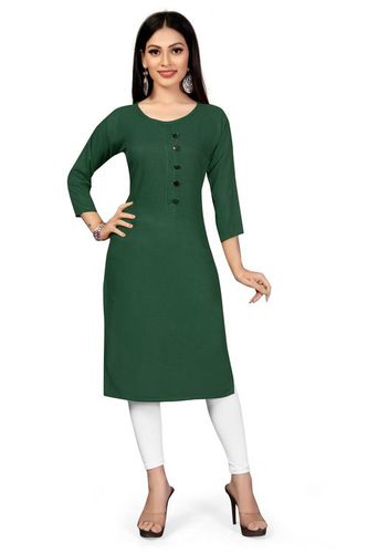 Ladies Rayon Kurtis - Rayon Fabric, Size XL/XXL, 39 Inch Length, Green Printed Pattern | For Women, Warranty Included