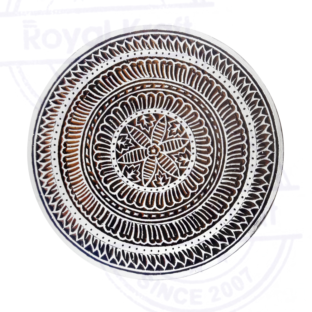 Large Round Wooden Block Printing Stamps - 5 Inches Diameter, Wooden Material, Multi-purpose Stamping Tool For Fabric, Paper, Clay, Pottery, Wall Hangings, And Table Tops