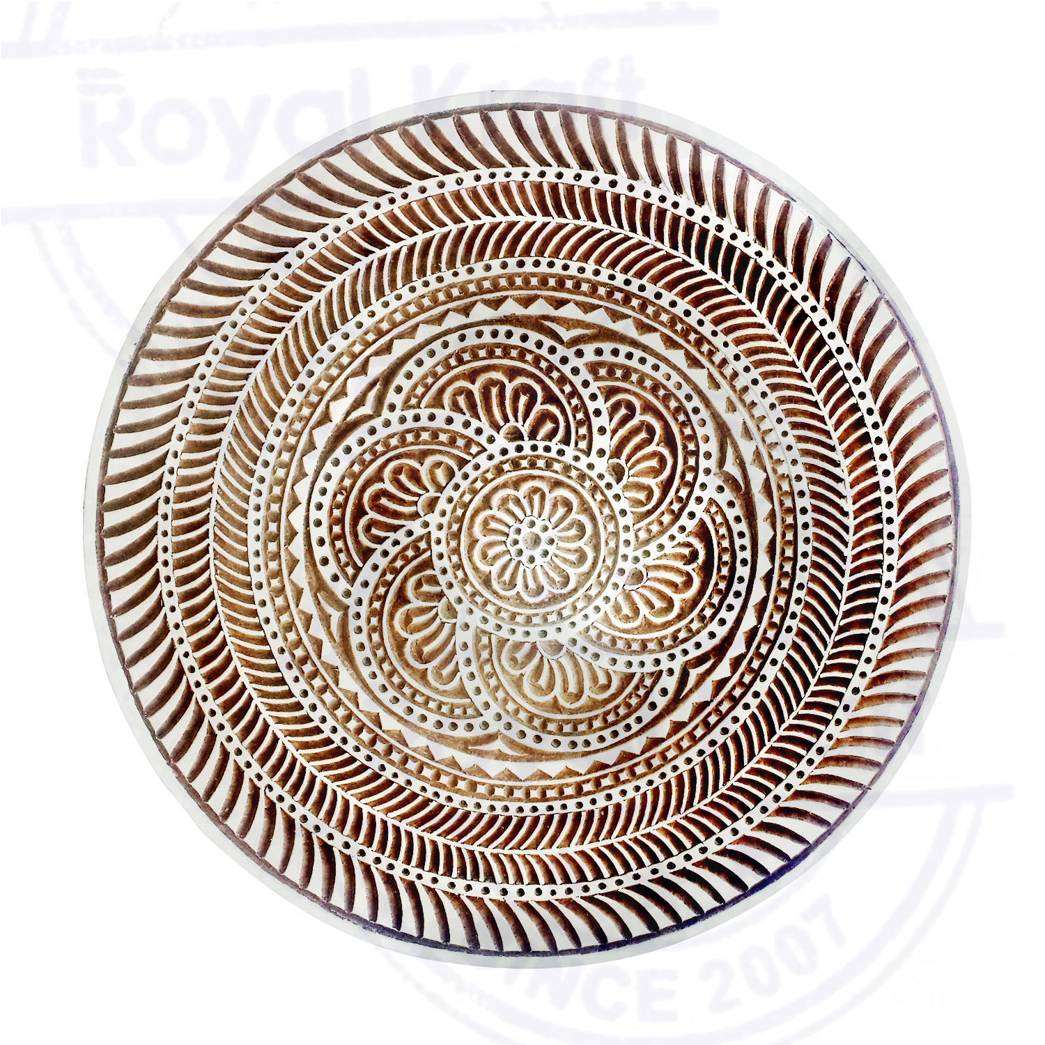 Large Round Wooden Block Printing Stamps - 5 Inches Diameter, Wooden Material, Multi-purpose Stamping Tool For Fabric, Paper, Clay, Pottery, Wall Hangings, And Table Tops