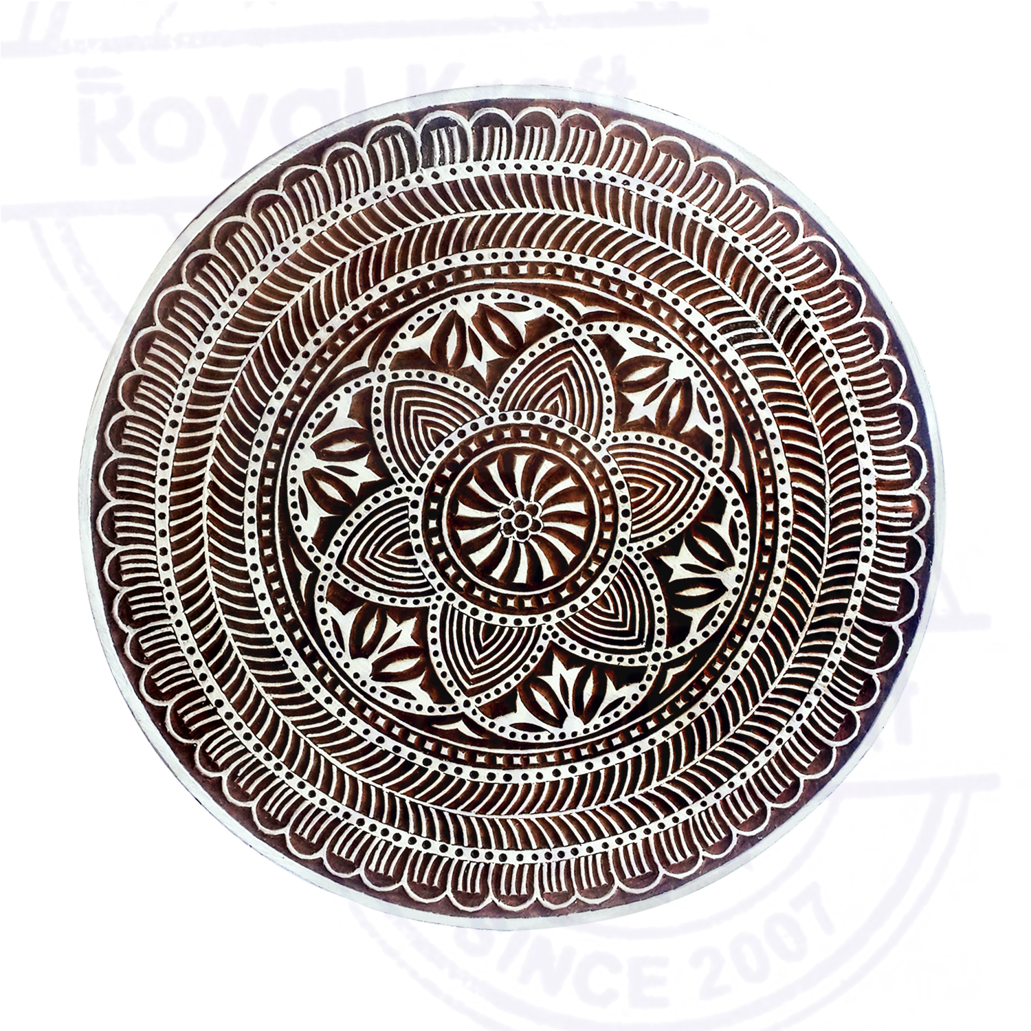Large Round Wooden Block Printing Stamps - 5 Inches Diameter, Wooden Material, Multi-purpose Stamping Tool For Fabric, Paper, Clay, Pottery, Wall Hangings, And Table Tops