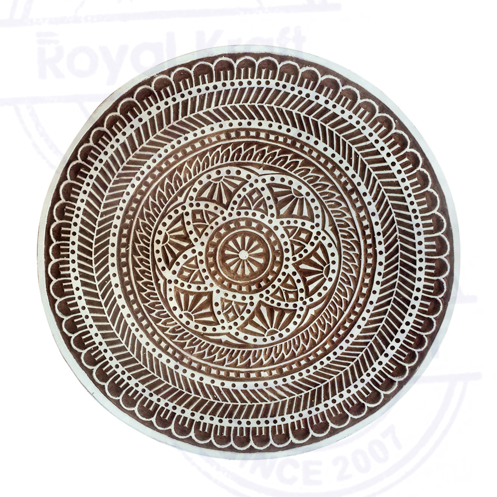 Large Round Wooden Block Printing Stamps - 5 Inches Diameter, Wooden Material, Multi-purpose Stamping Tool For Fabric, Paper, Clay, Pottery, Wall Hangings, And Table Tops