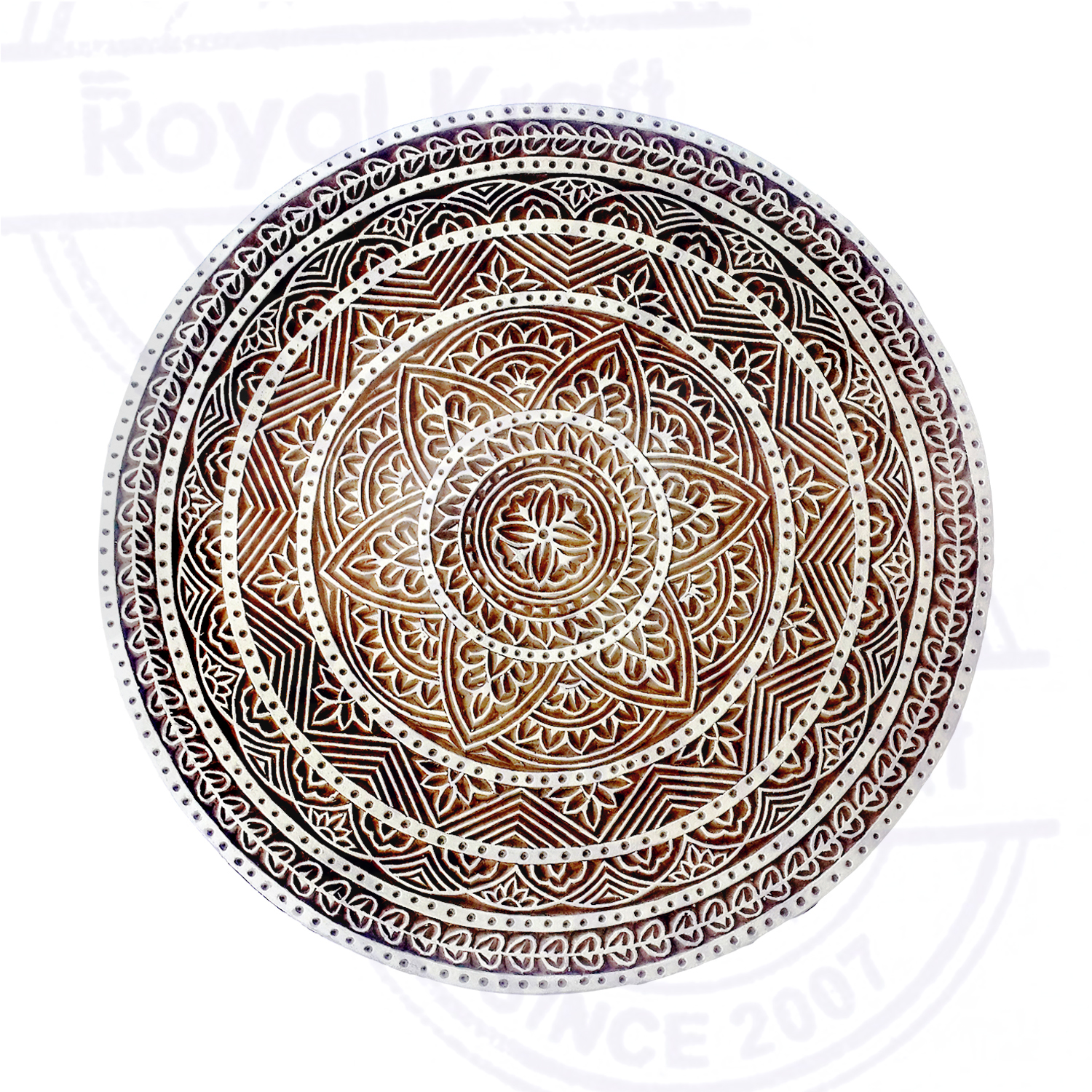 Large Round Wooden Block Printing Stamps - 5 Inches Diameter, Wooden Material, Multi-purpose Stamping Tool For Fabric, Paper, Clay, Pottery, Wall Hangings, And Table Tops