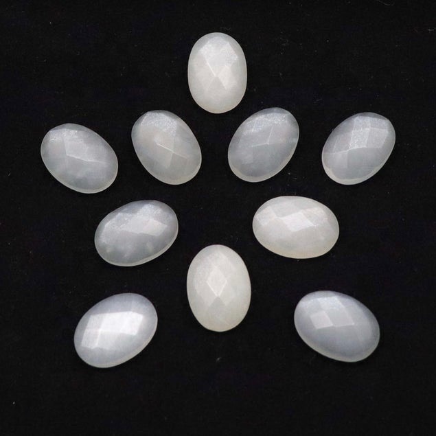 8x10mm White Moonstone Rose Cut Oval Loose Gemstones Grade: Aaa