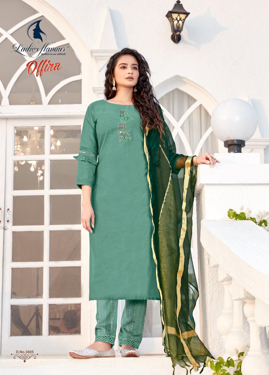 Multi Color Ladies Flavour Offira Naylon Viscose With Work Readymade Suit Catalolg