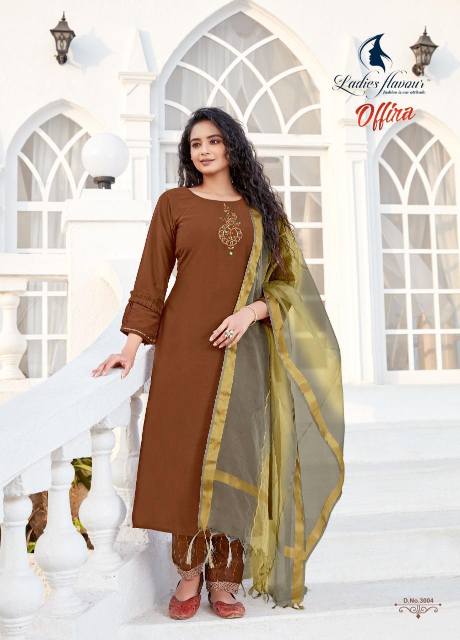 Multi Color Ladies Flavour Offira Naylon Viscose With Work Readymade Suit Catalolg