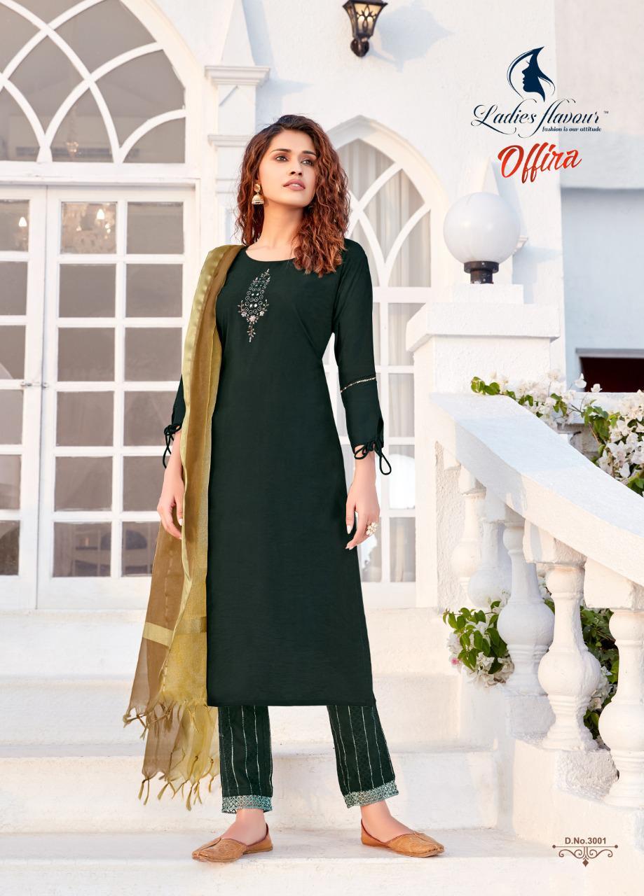Multi Color Ladies Flavour Offira Naylon Viscose With Work Readymade Suit Catalolg