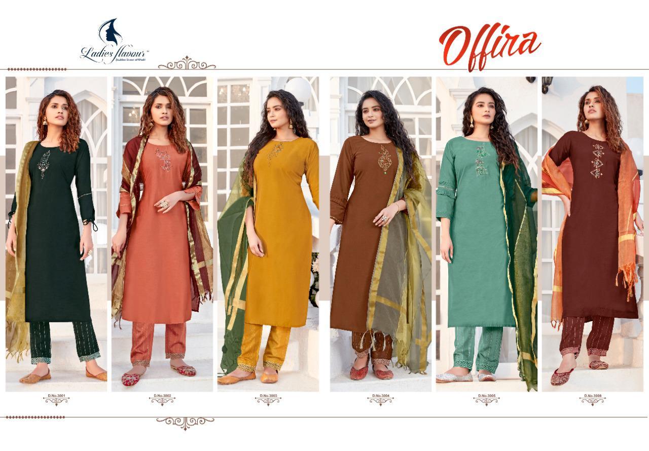 Multi Color Ladies Flavour Offira Naylon Viscose With Work Readymade Suit Catalolg