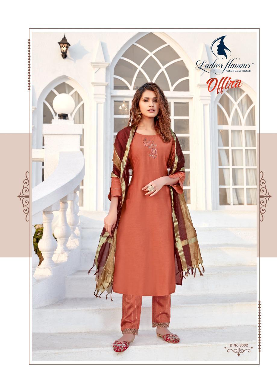 Multi Color Ladies Flavour Offira Naylon Viscose With Work Readymade Suit Catalolg