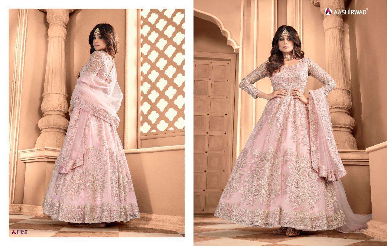 Multi Color Aashirawad Advika Butterfly Net With Embroidery Gown Type Salwar Suit Catalog