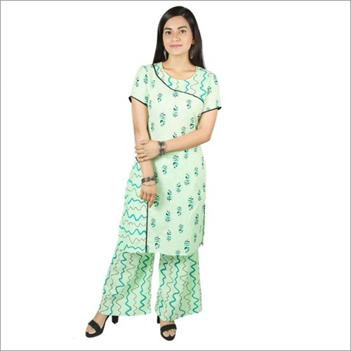महिलाओं के लिए हरे रंग का कॉटन कुर्ती पलाज़ो सेट