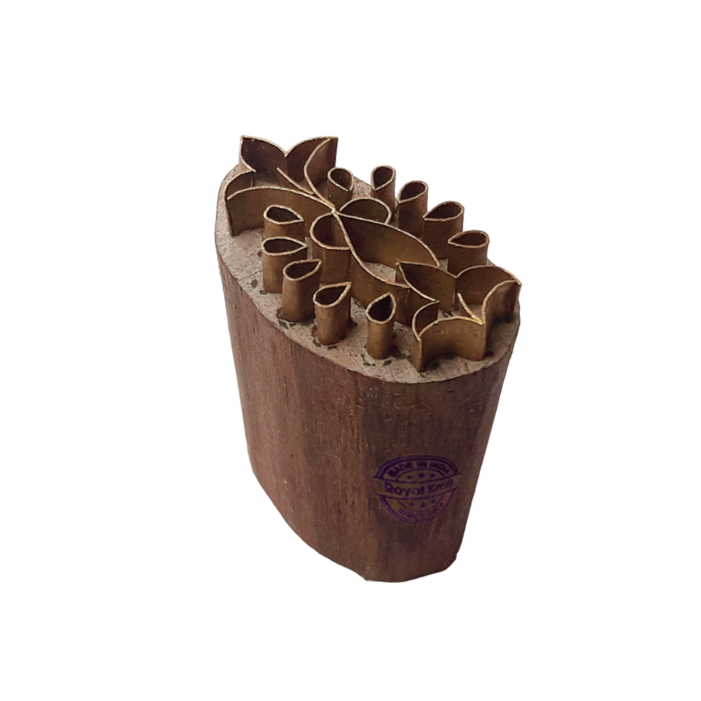 Floral Brass Wooden Block Printing Stamps - 1.2 Inch Size, Wooden And Brass Material | Ideal For Clay Craft, Pottery Printing, And Diy Projects