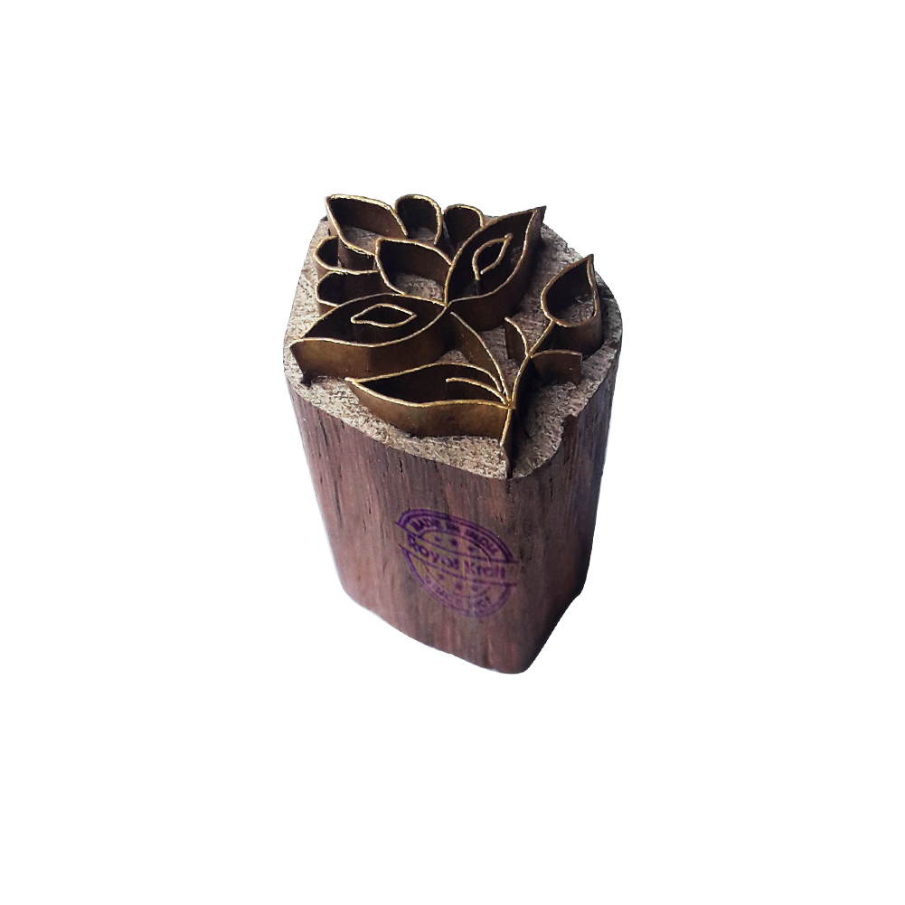 Floral Brass Wooden Block Printing Stamps - 1.2 Inch Size, Wooden And Brass Material | Ideal For Clay Craft, Pottery Printing, And Diy Projects