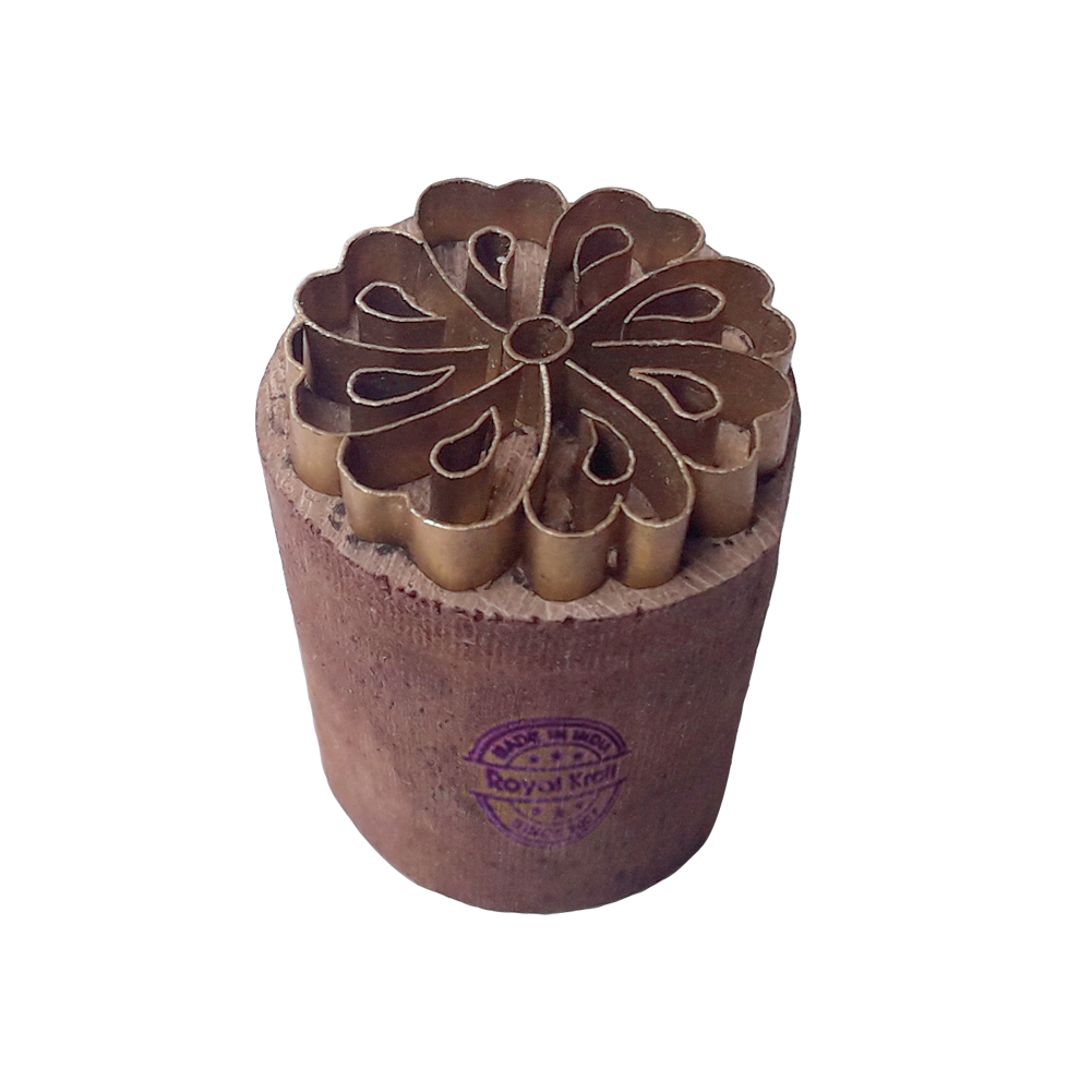 Floral Brass Wooden Block Printing Stamps - 1.2 Inch Size, Wooden And Brass Material | Ideal For Clay Craft, Pottery Printing, And Diy Projects